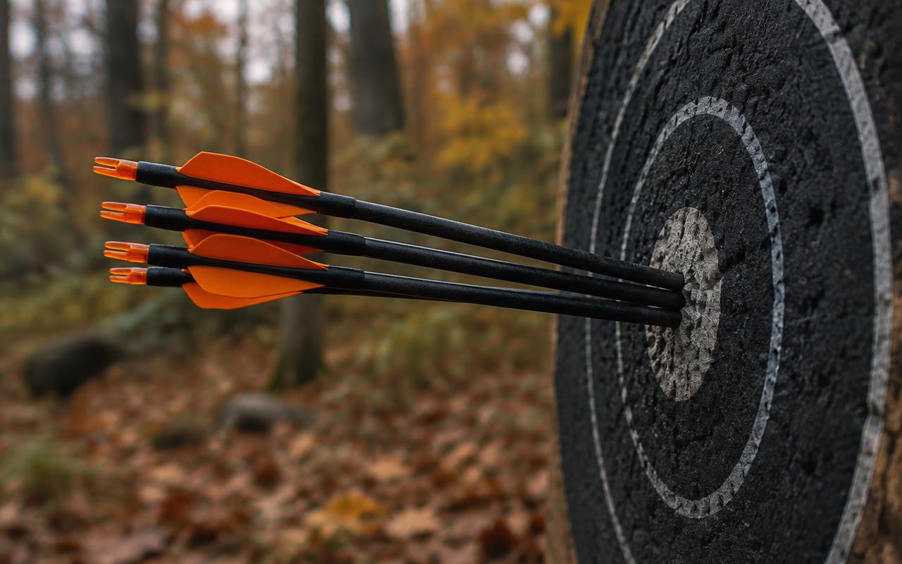 Crossbow bolts grouped in a target